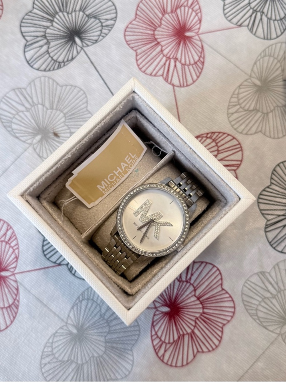 Michael Kors Silver-tone Crystal MK Logo Bracelet Watch